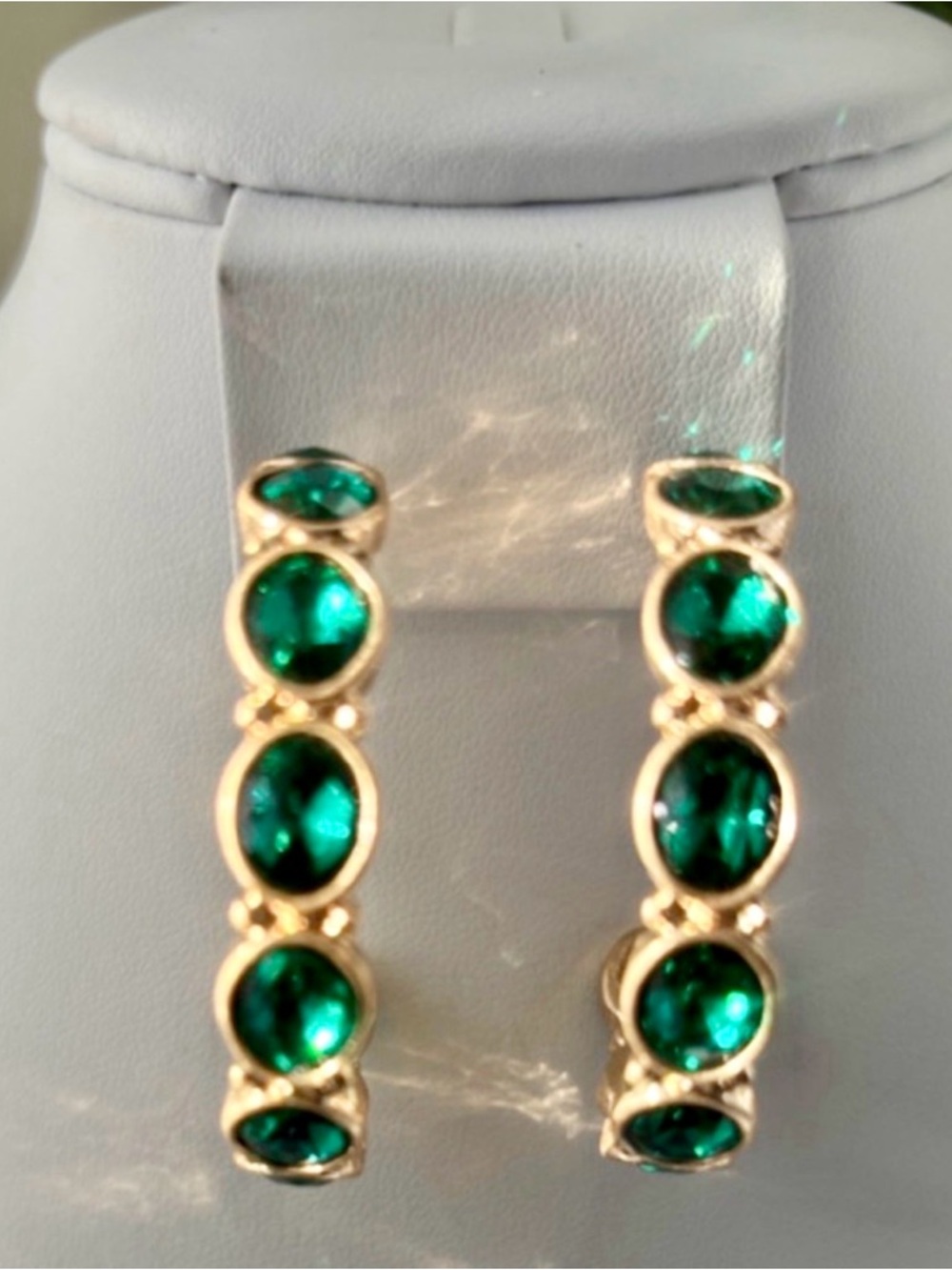 Jillian Michel Emerald Green Beveled oval rhinestones,semi hoop goldtone ,post